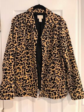 Chico's Leopard Print Blazer Jacket Tan Black Cheetah Animal L Statement Women’s